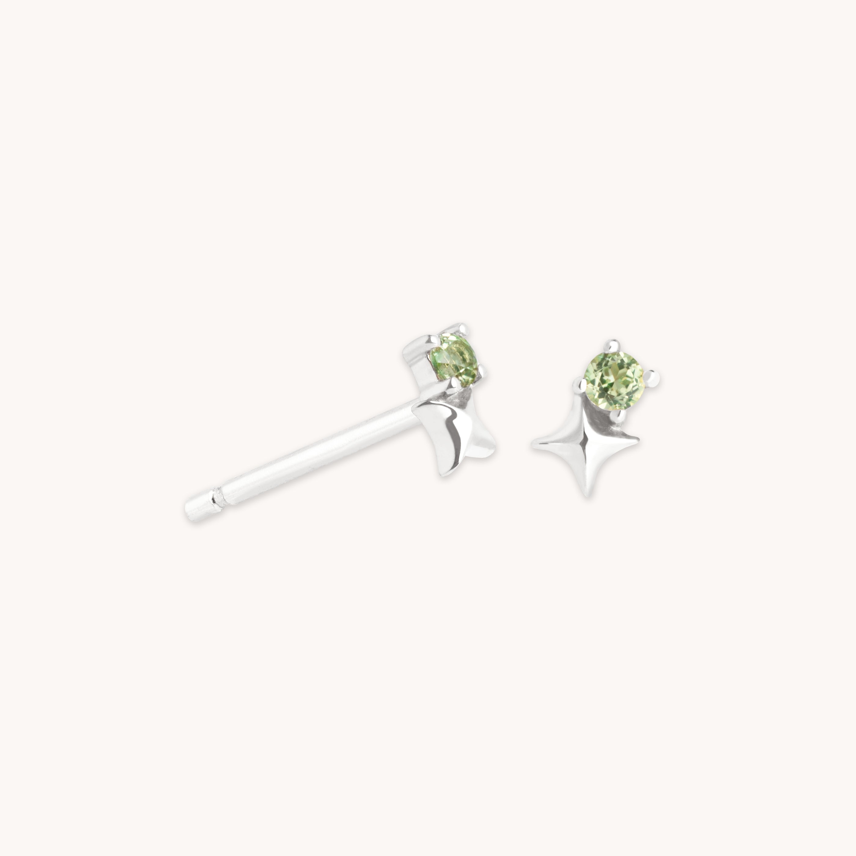 August Peridot Solid White Gold Birthstone Earrings | Astrid