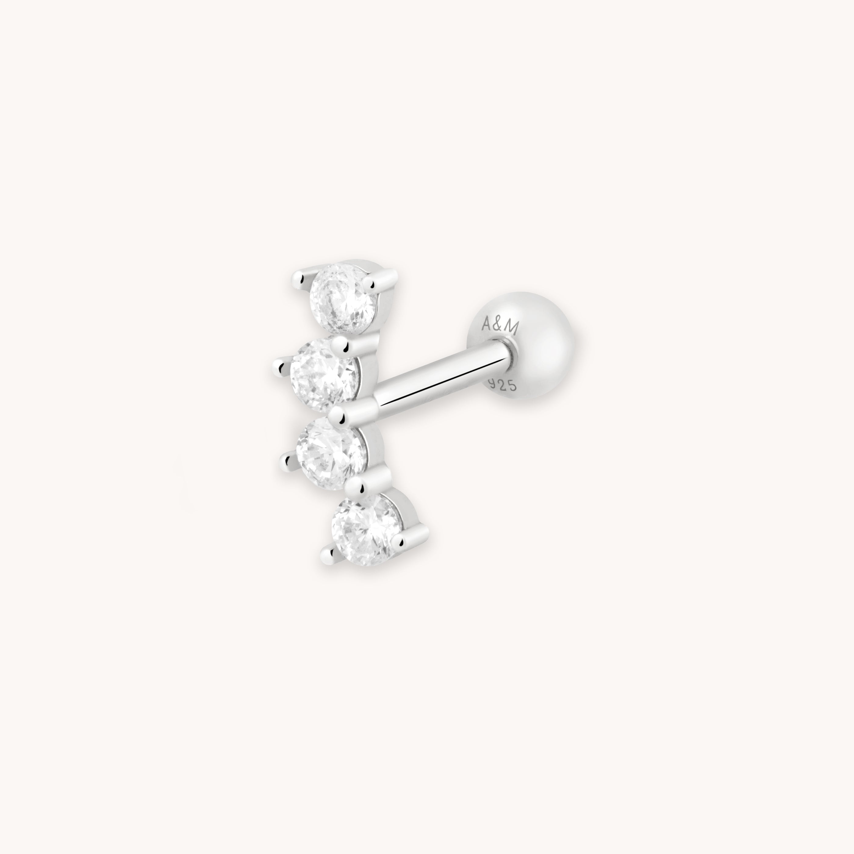 Curved Crystal Silver Barbell | Astrid & Miyu Earrings