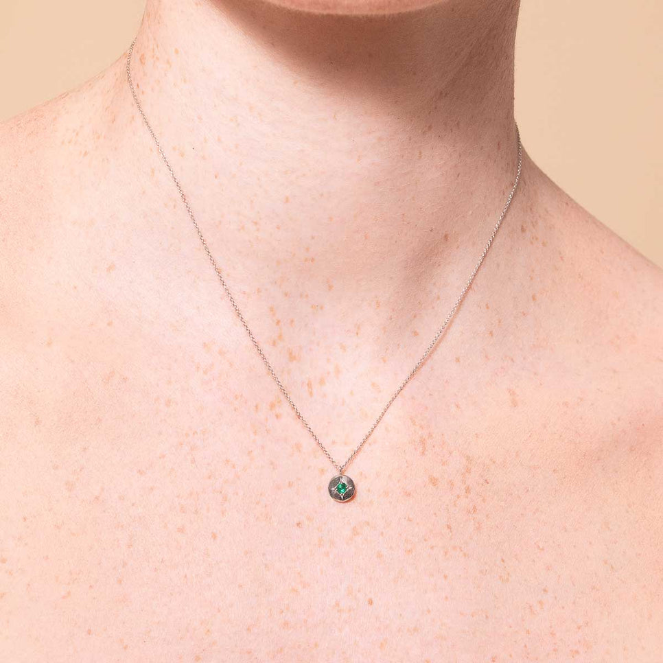 May Tsavorite Birthstone Necklace in Solid White Gold