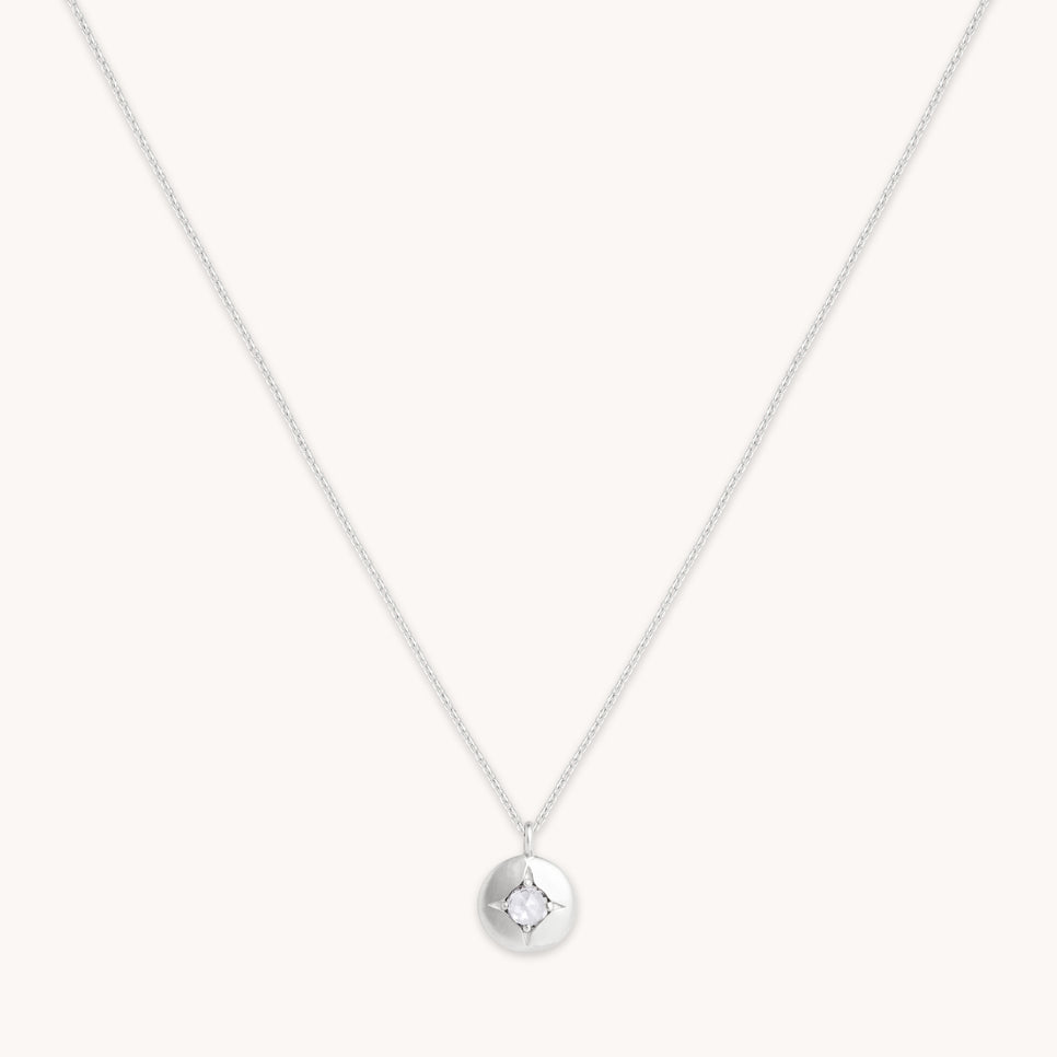 April White Topaz Birthstone Necklace in Solid White Gold