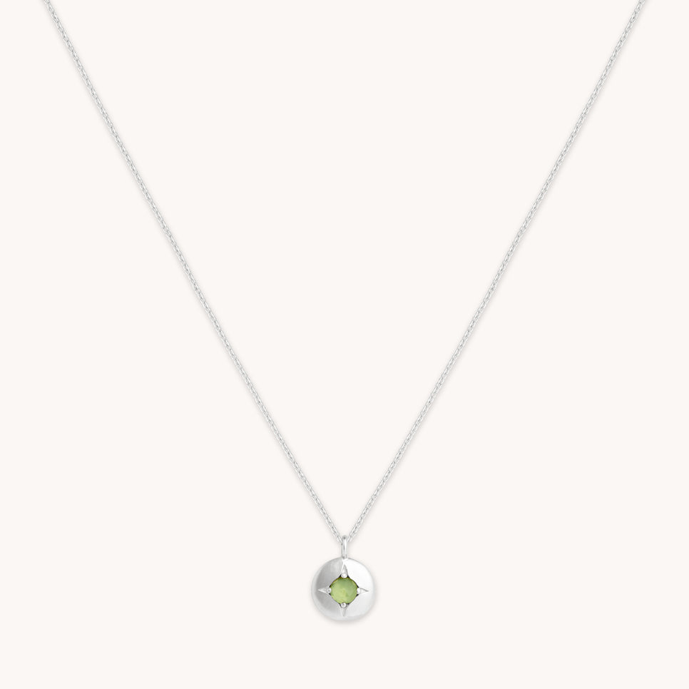 August Peridot Birthstone Necklace in Solid White Gold