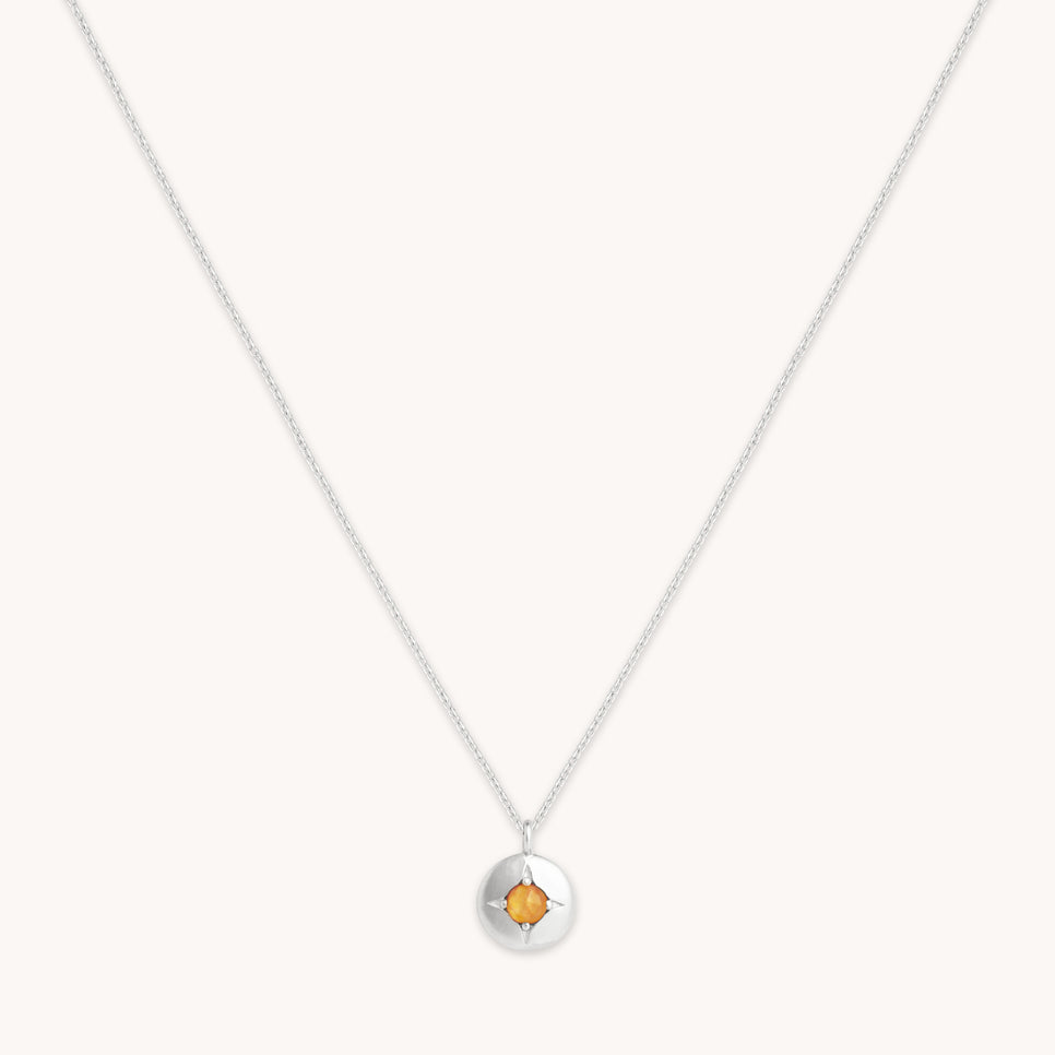 November Citrine Birthstone Necklace in Solid White Gold