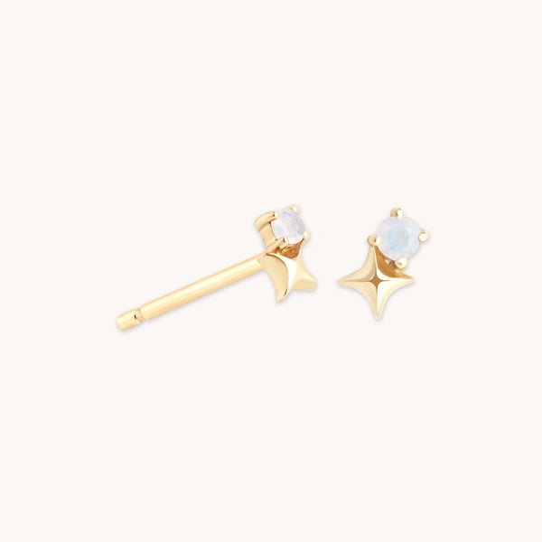 June Moonstone Birthstone Earrings in Solid Gold