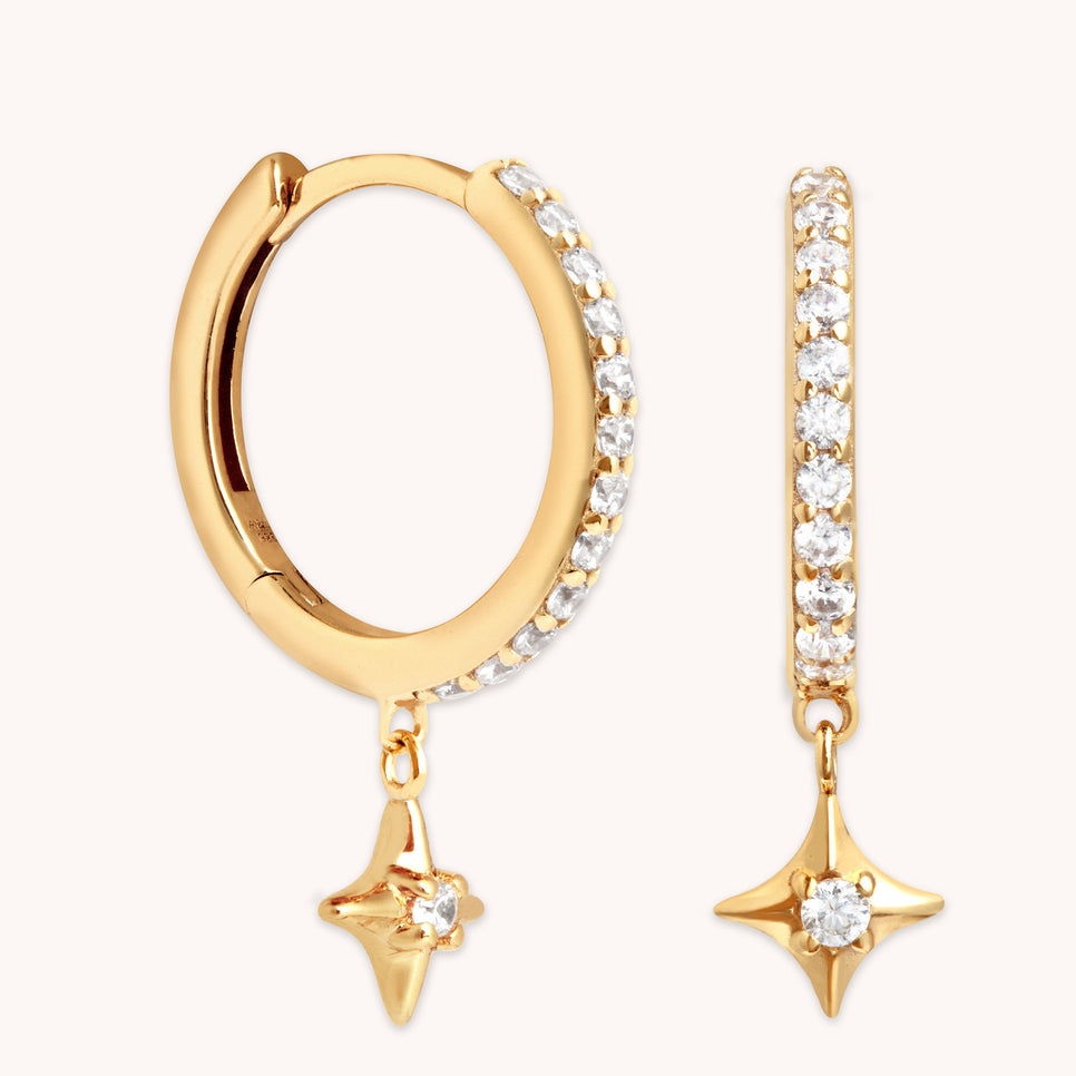 Crystal Star Hoops in Gold