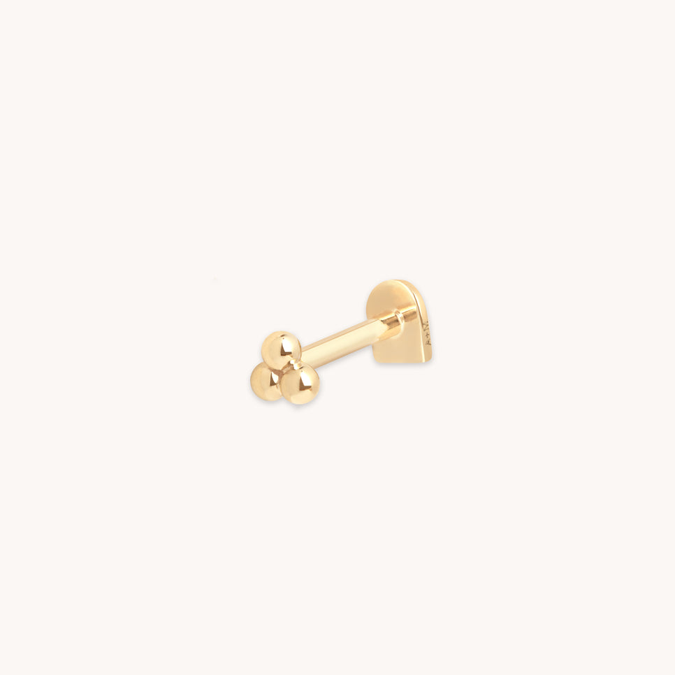 Triple Beaded Piercing Stud in Solid Gold