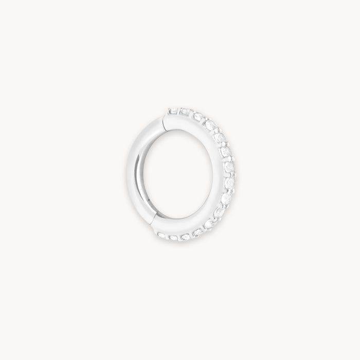 Pavé Seamless 1.2mm Piercing Hoop in Solid White Gold