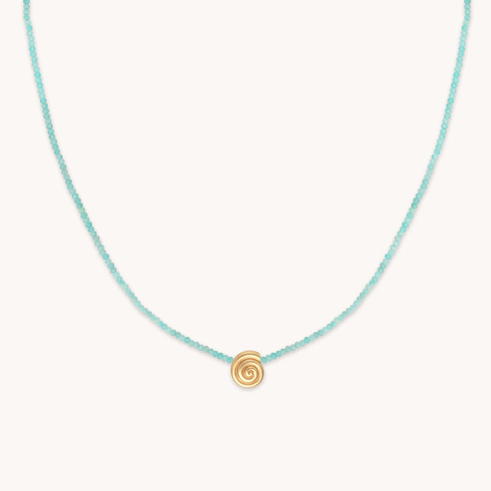 Amazonite Shell Pendant Necklace in Gold