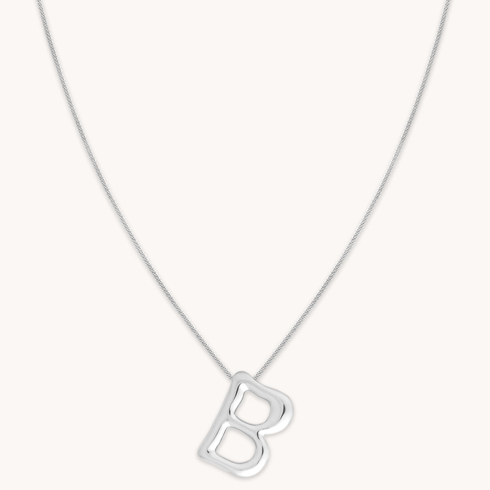 B Initial Bold Pendant Necklace in Silver