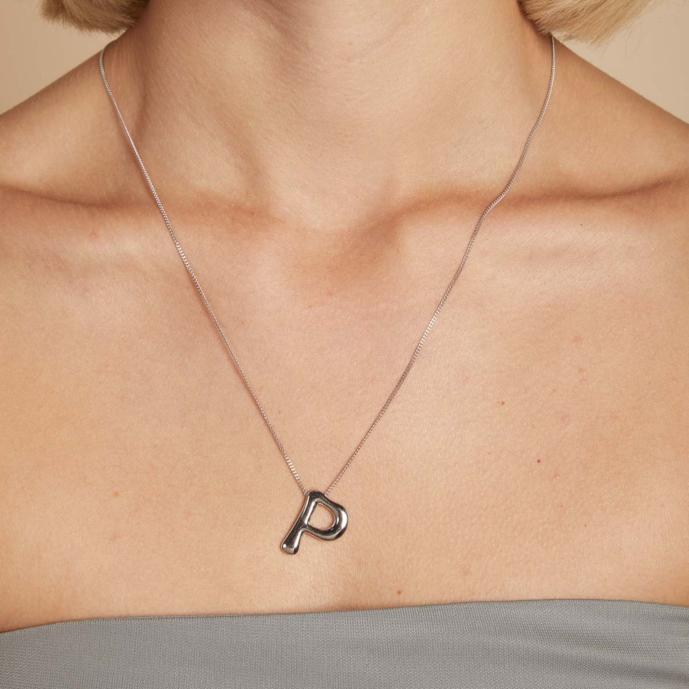 P Initial Bold Pendant Necklace in Silver