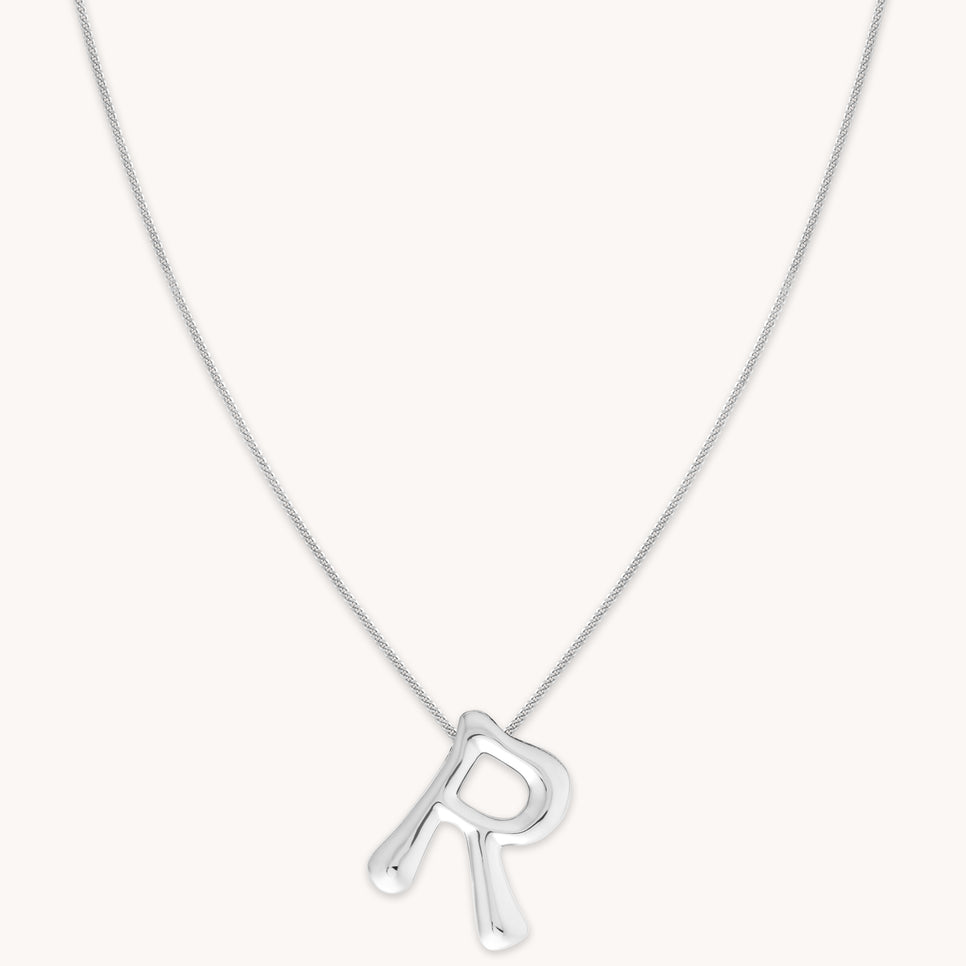 R Initial Bold Pendant Necklace in Silver