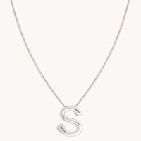 S Initial Bold Pendant Necklace in Silver