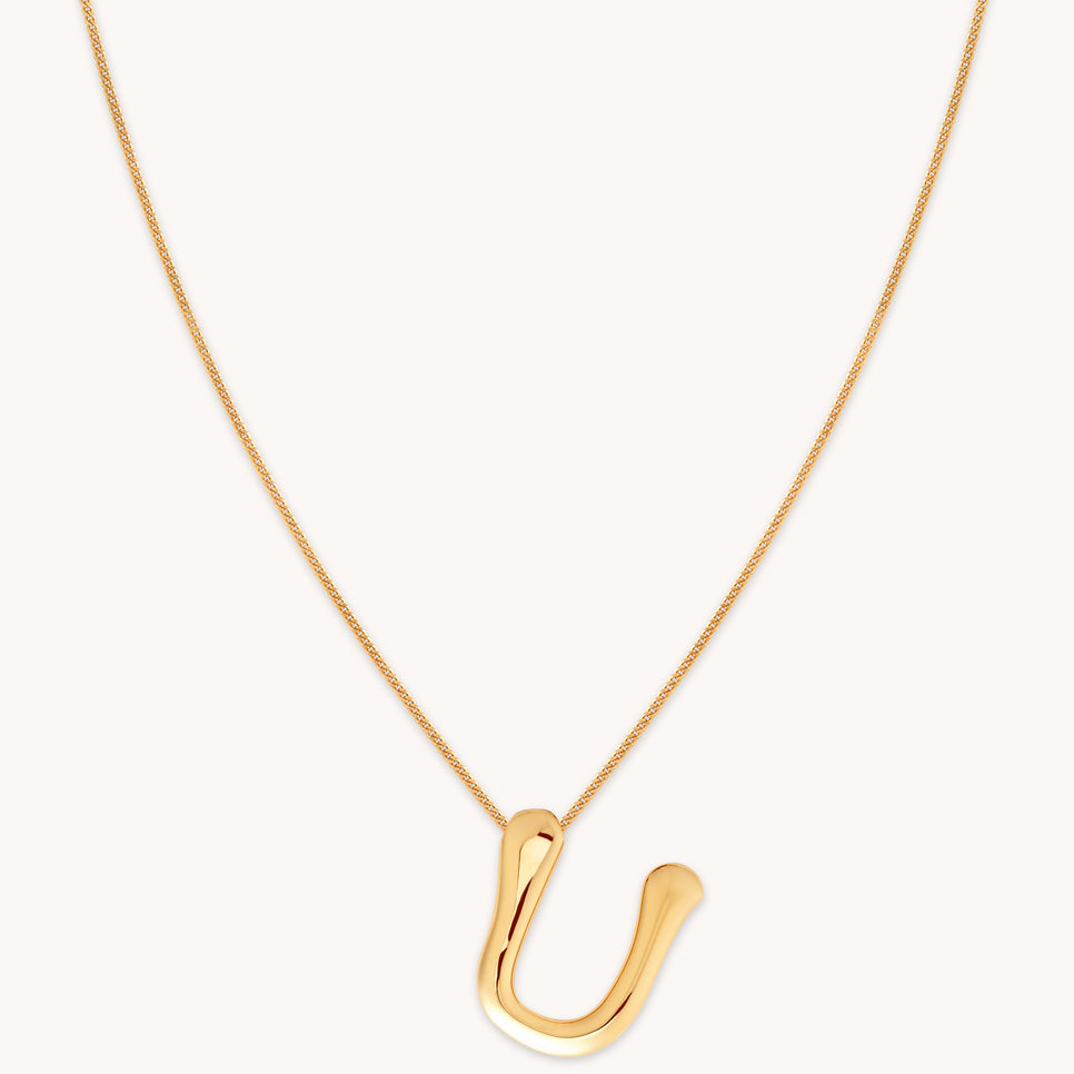 U Initial Bold Pendant Necklace in Gold