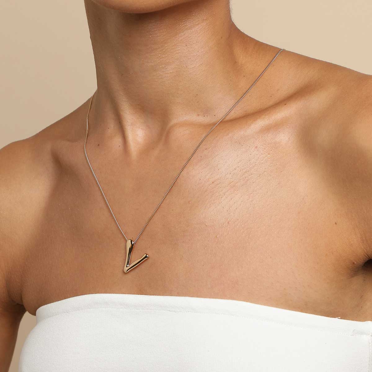 V Initial Bold Pendant Necklace in Gold