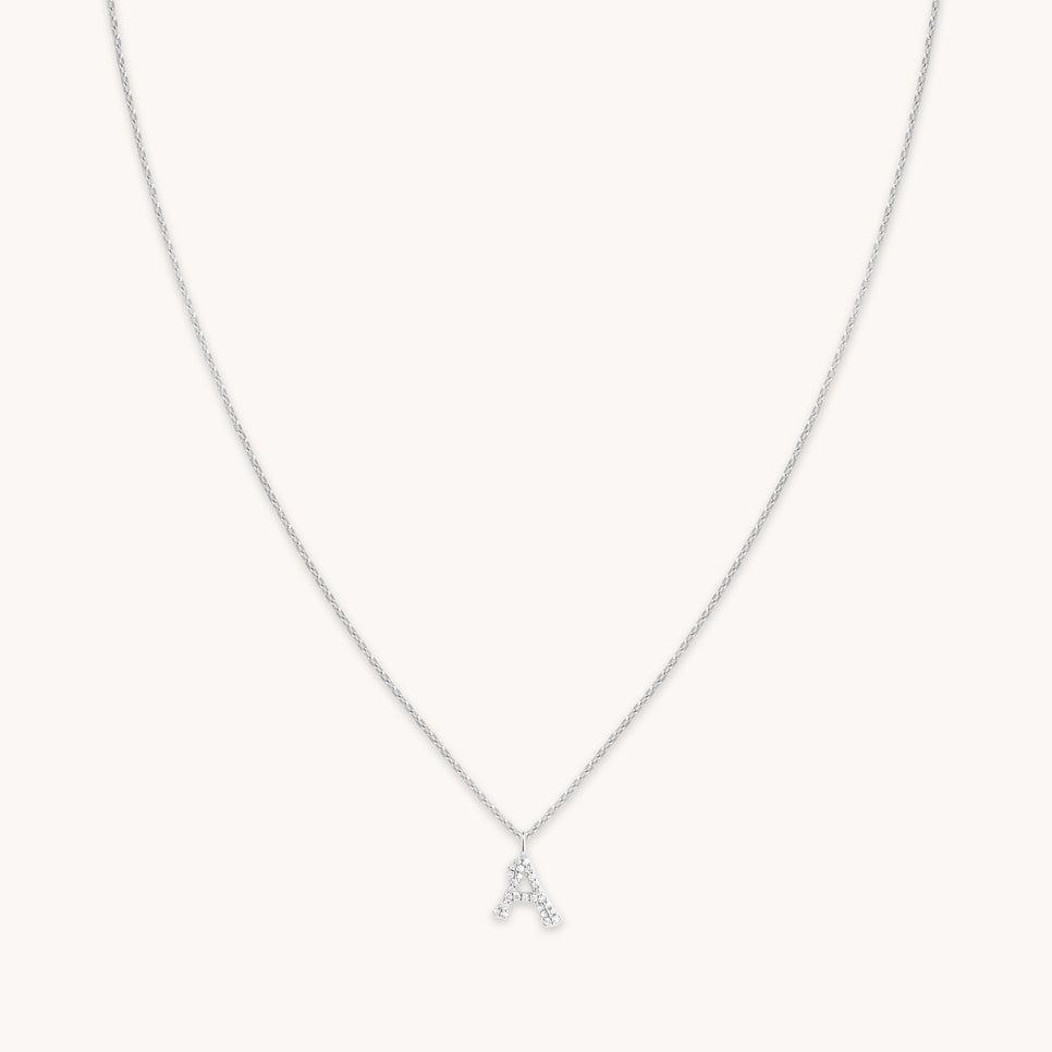 A Initial Pavé Pendant Necklace in Silver