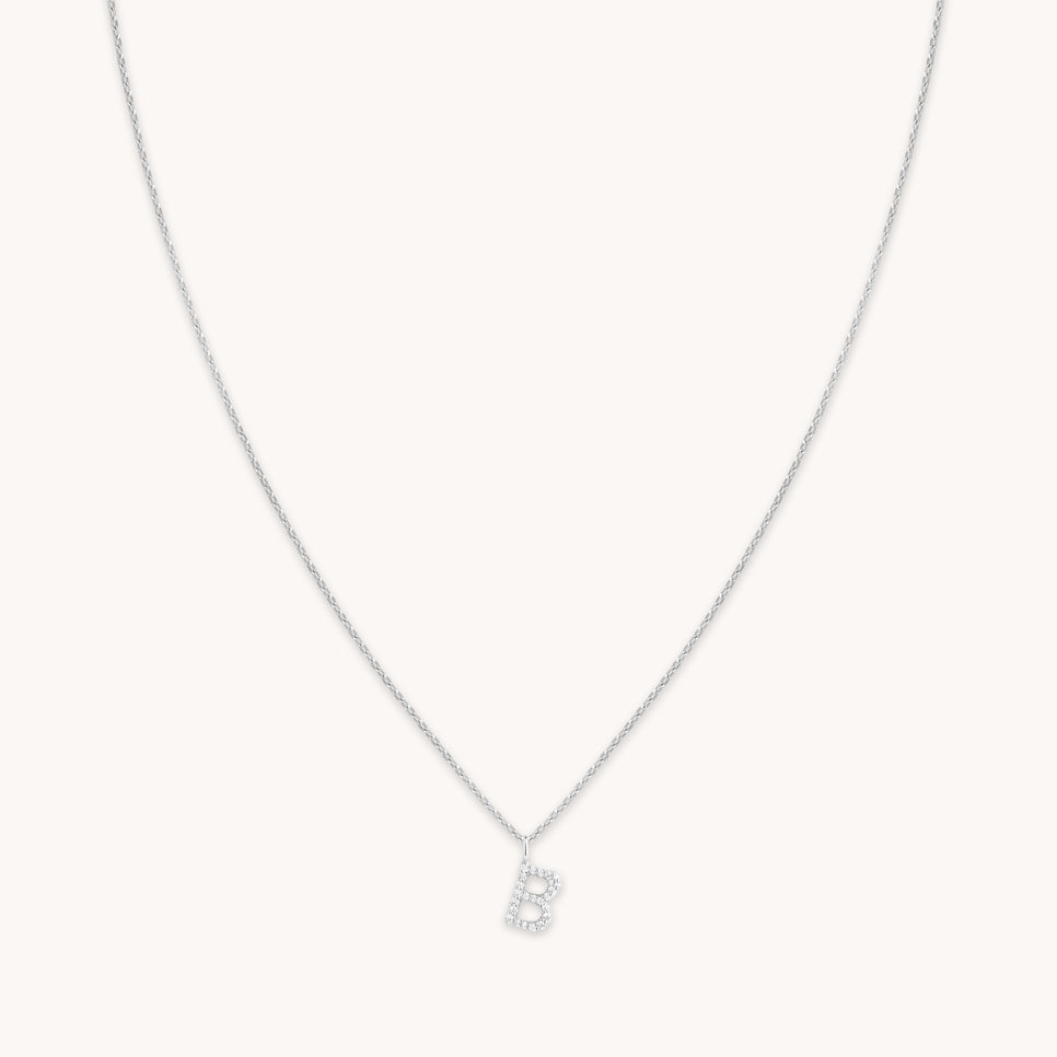 B Initial Pavé Pendant Necklace in Silver