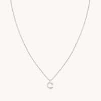 C Initial Pavé Pendant Necklace in Silver
