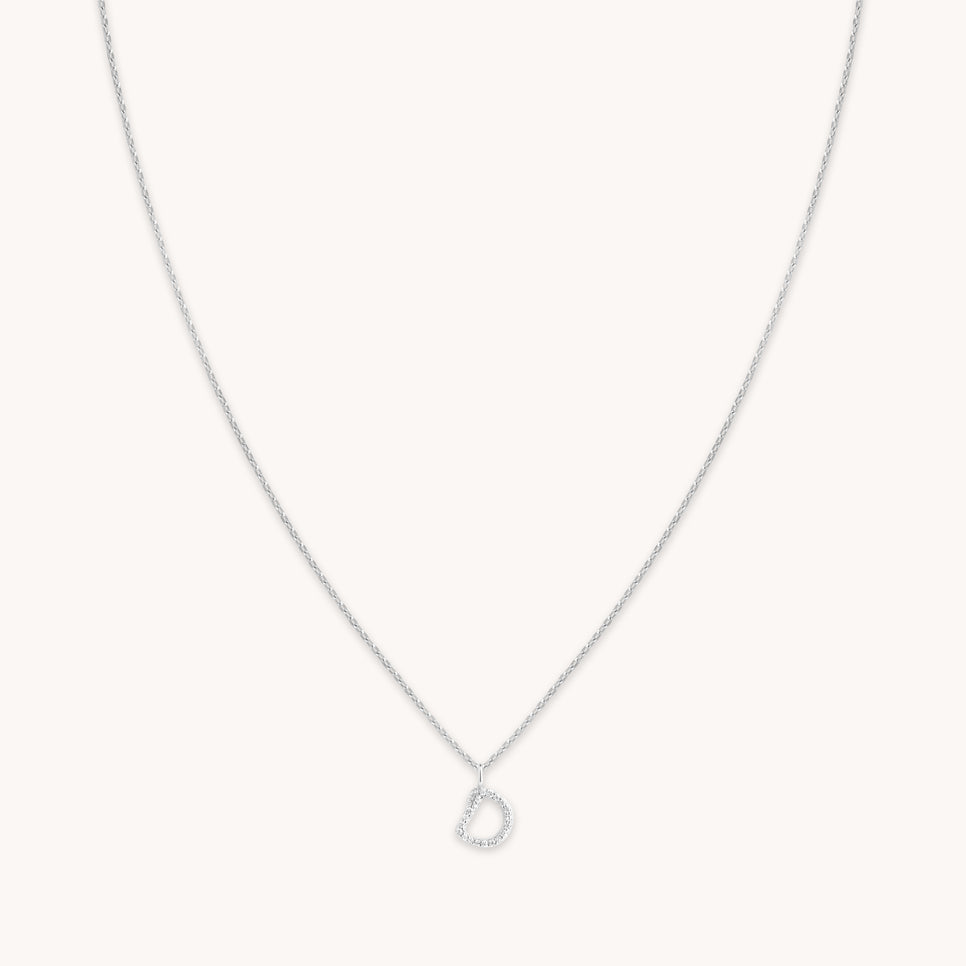 D Initial Pavé Pendant Necklace in Silver