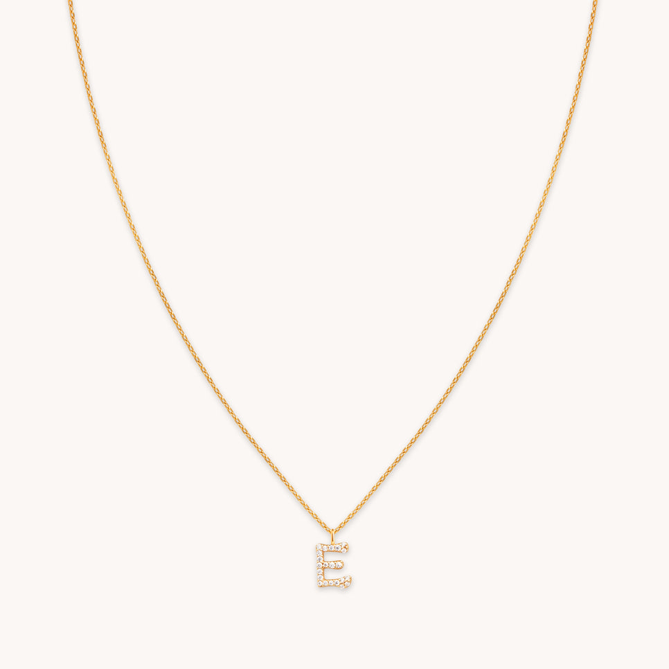 E Initial Pavé Pendant Necklace in Gold