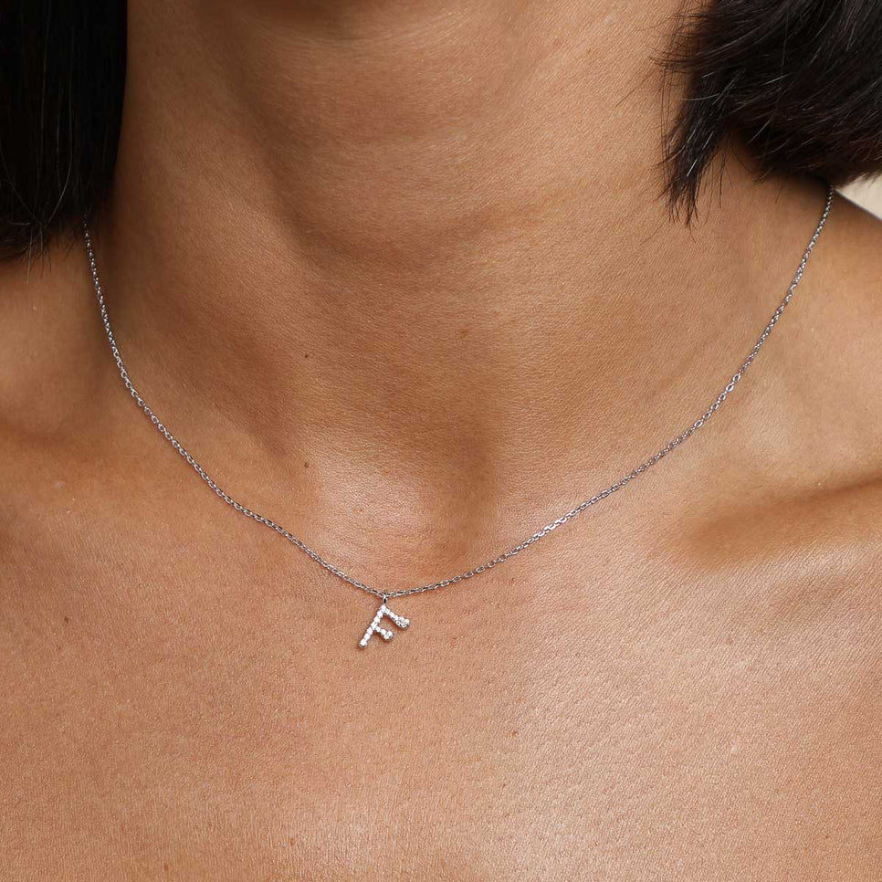 F Initial Pavé Pendant Necklace in Silver