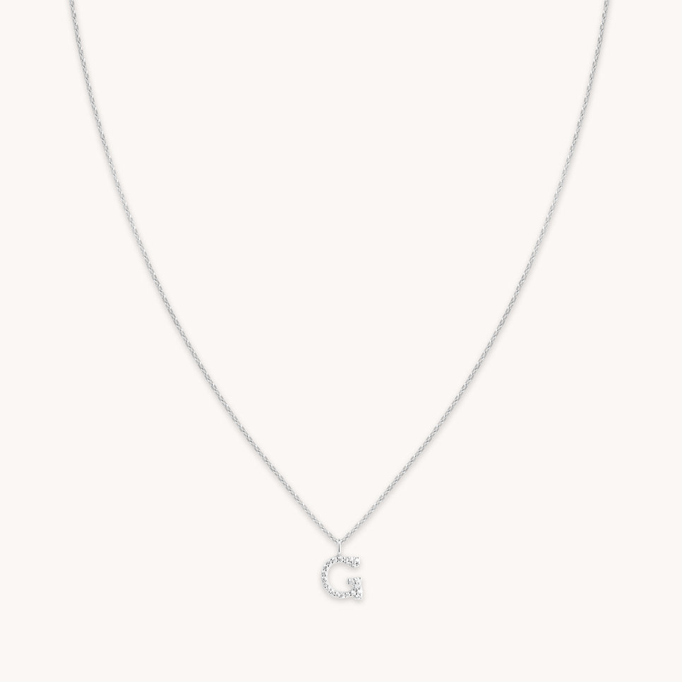 G Initial Pavé Pendant Necklace in Silver