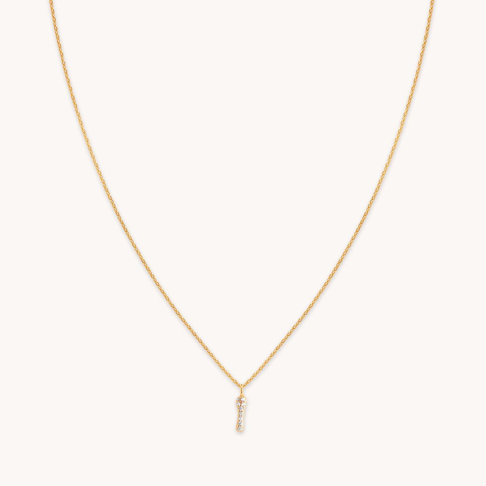 I Initial Pavé Pendant Necklace in Gold