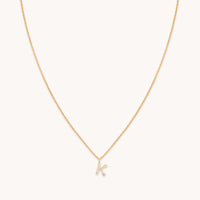 K Initial Pavé Pendant Necklace in Gold