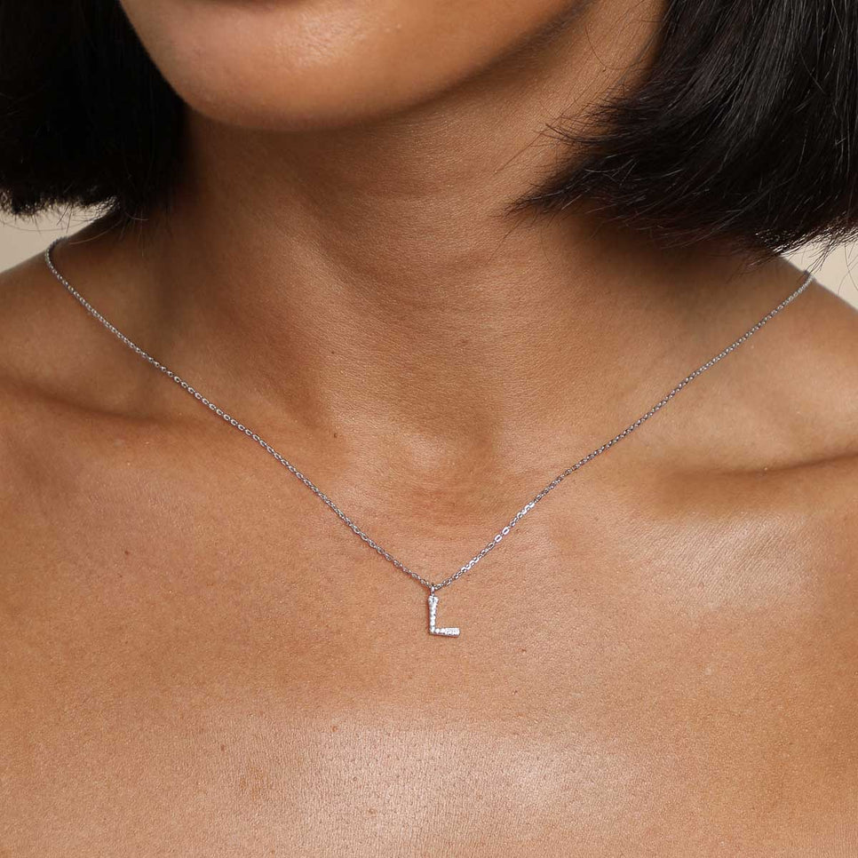 L Initial Bold Pendant Necklace in Silver