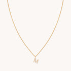 M Initial Pavé Pendant Necklace in Gold