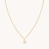 M Initial Pavé Pendant Necklace in Gold