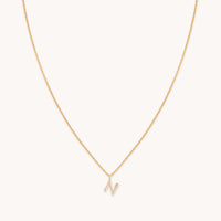 N Initial Pavé Pendant Necklace in Gold