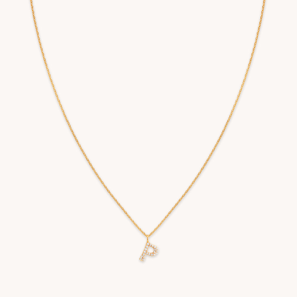 P Initial Pavé Pendant Necklace in Gold