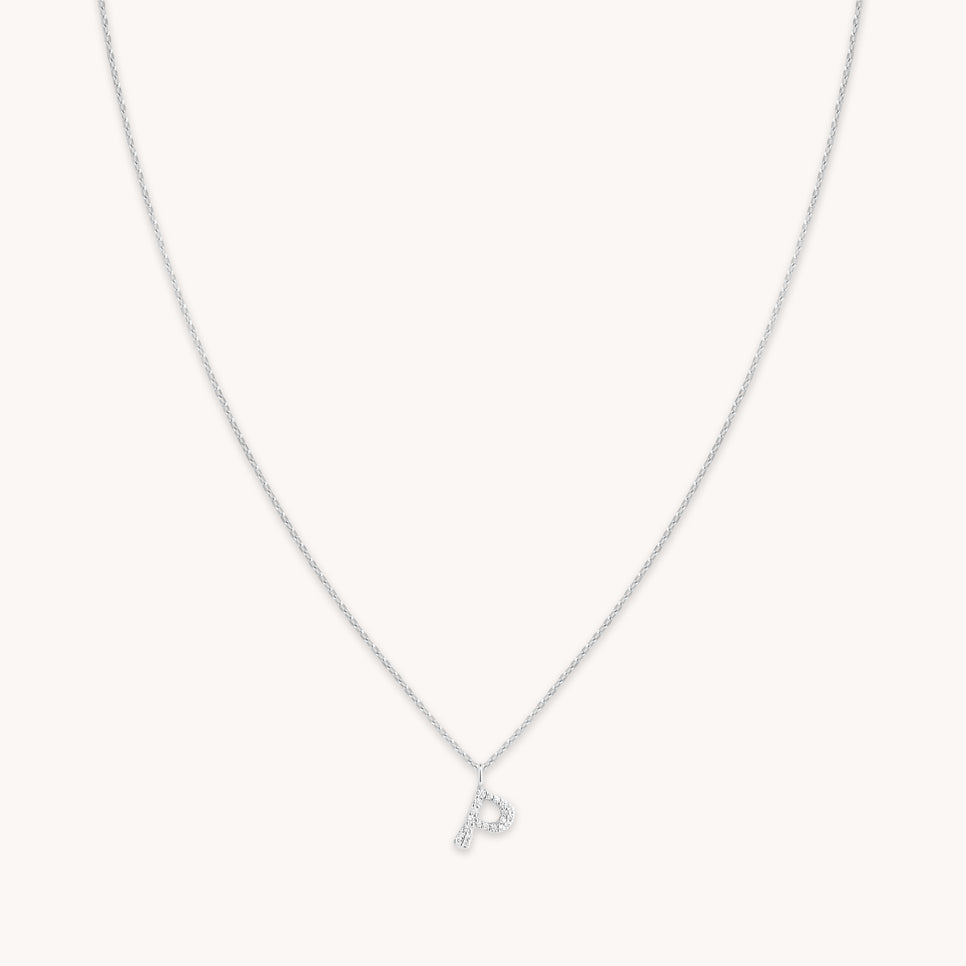 P Initial Pavé Pendant Necklace in Silver