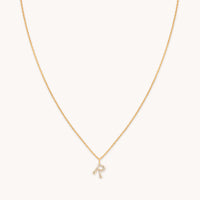 R Initial Pavé Pendant Necklace in Gold