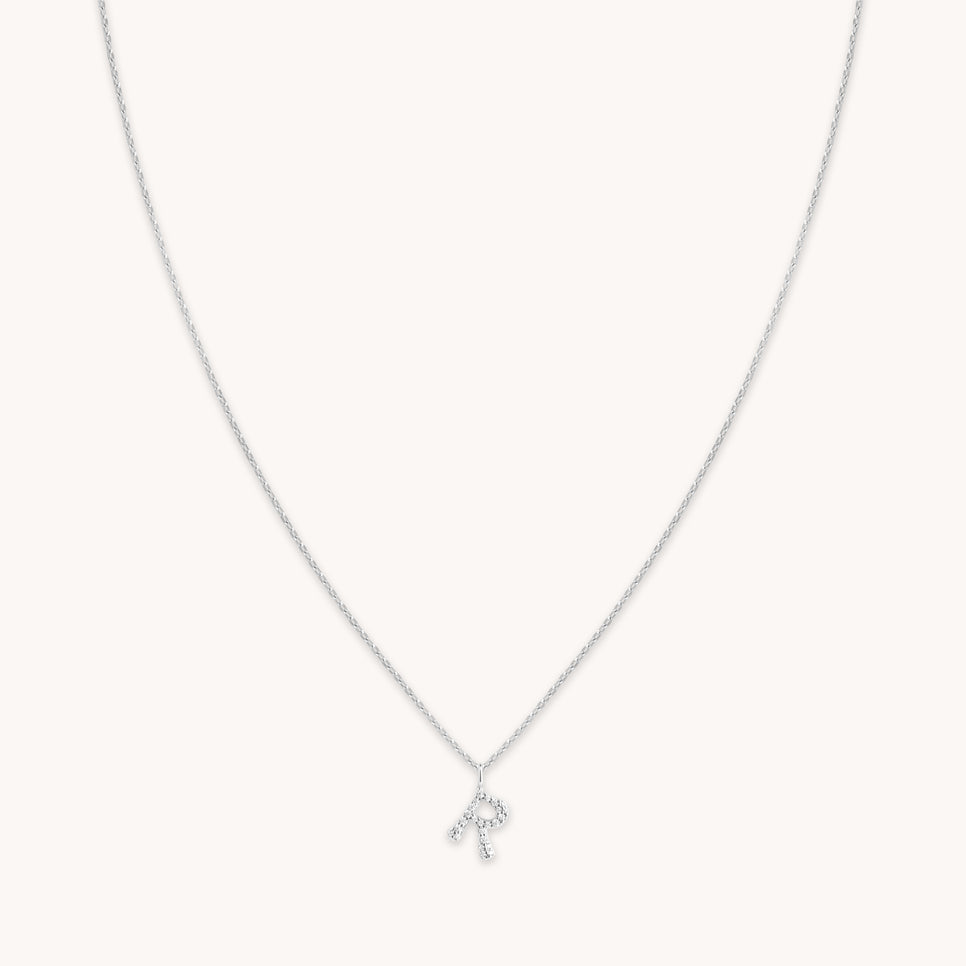 R Initial Pavé Pendant Necklace in Silver