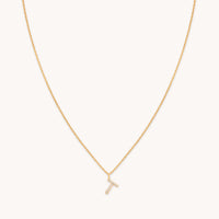 T Initial Pavé Pendant Necklace in Gold