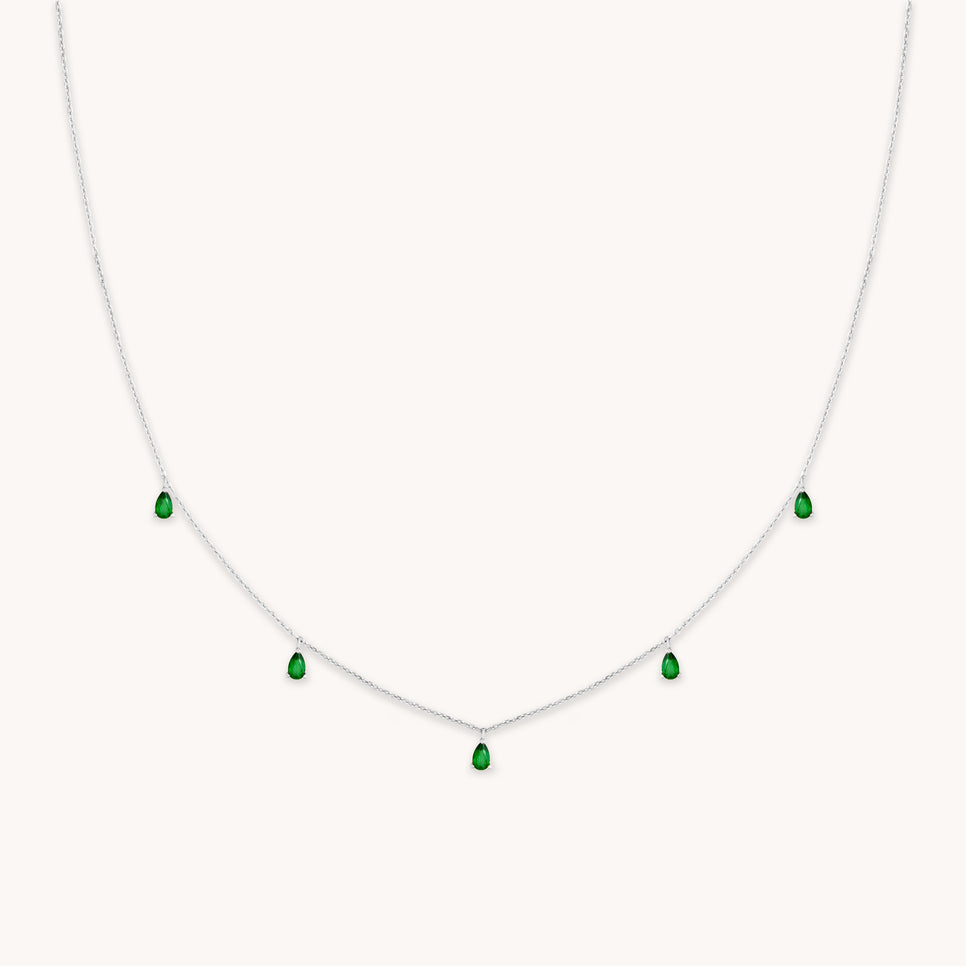 Green Topaz Charm Necklace in Silver