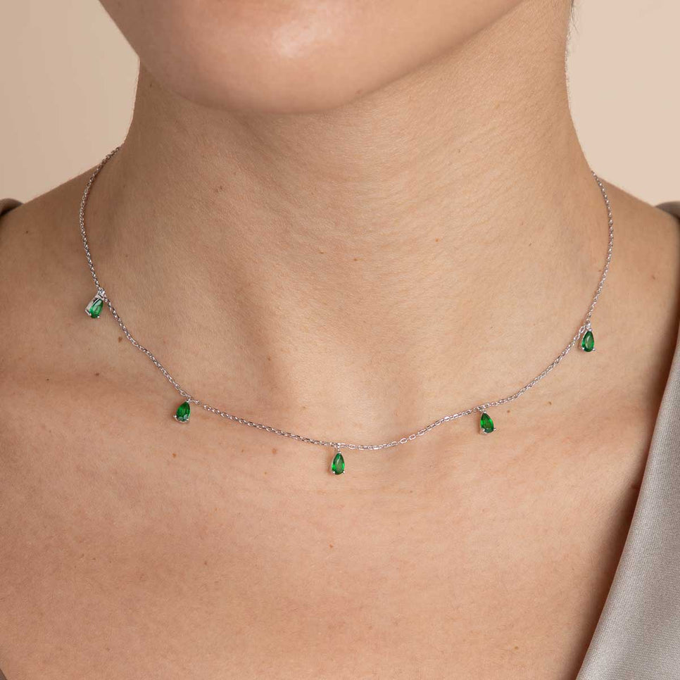 Green Topaz Charm Necklace in Silver