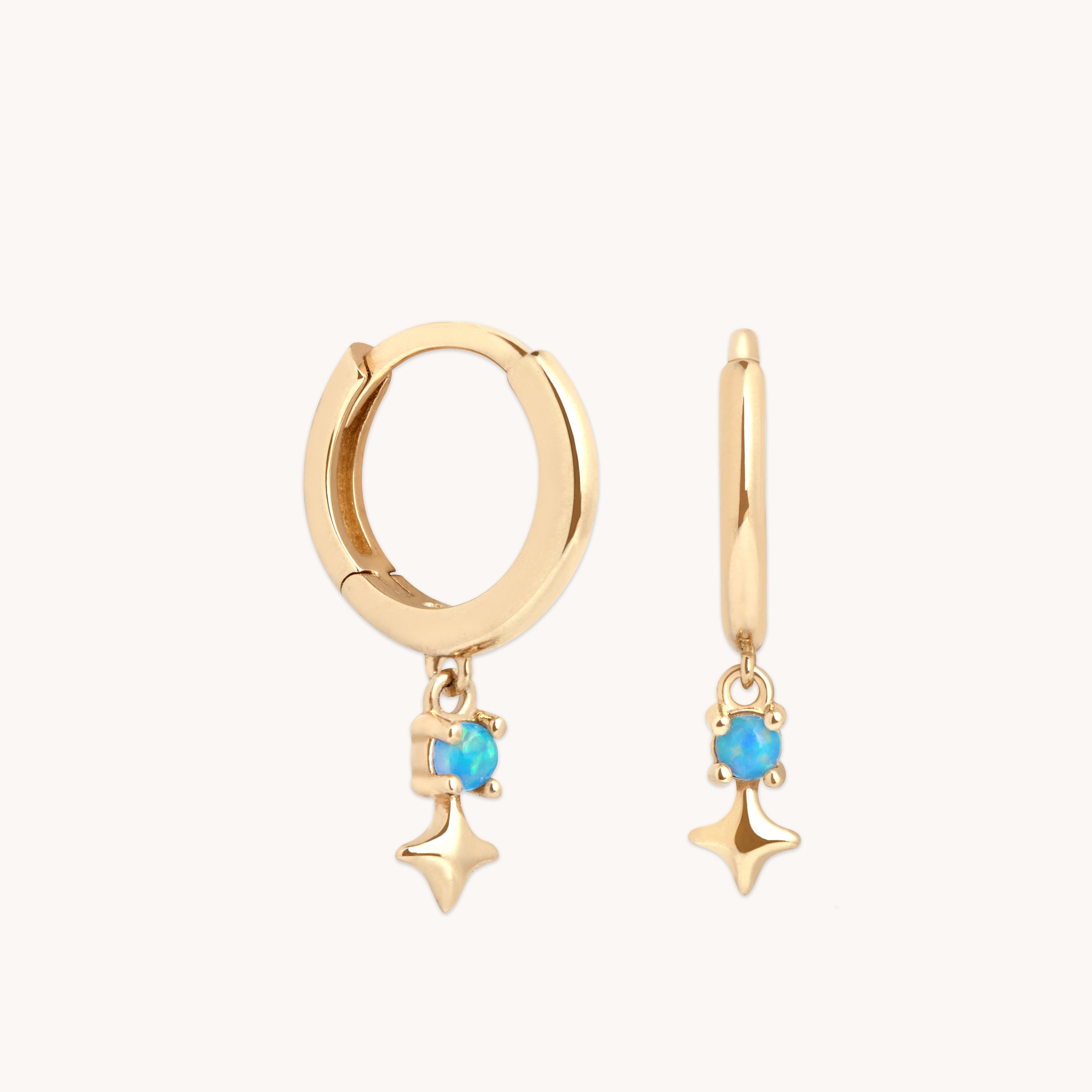 Star & Opal Charm Solid Gold Huggies | Astrid & Miyu Earrings