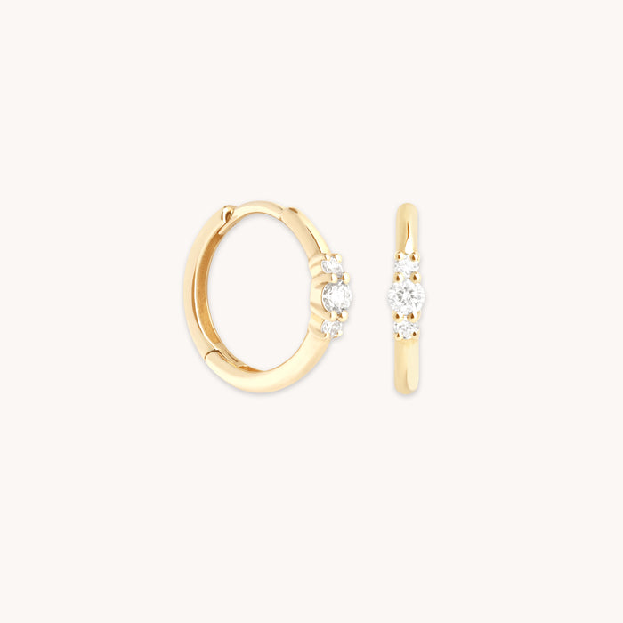 Diamond Trilogy Hoops in Solid Gold