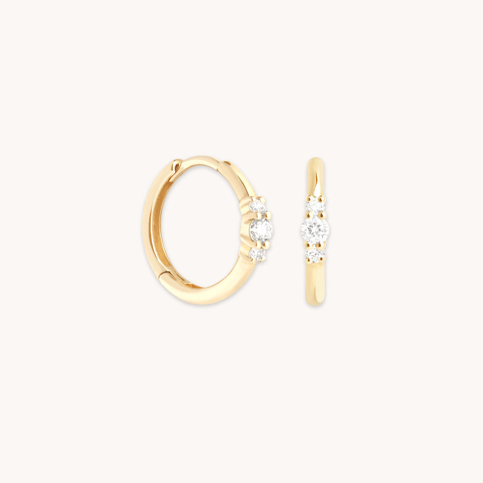 Diamond Trilogy Hoops in Solid Gold