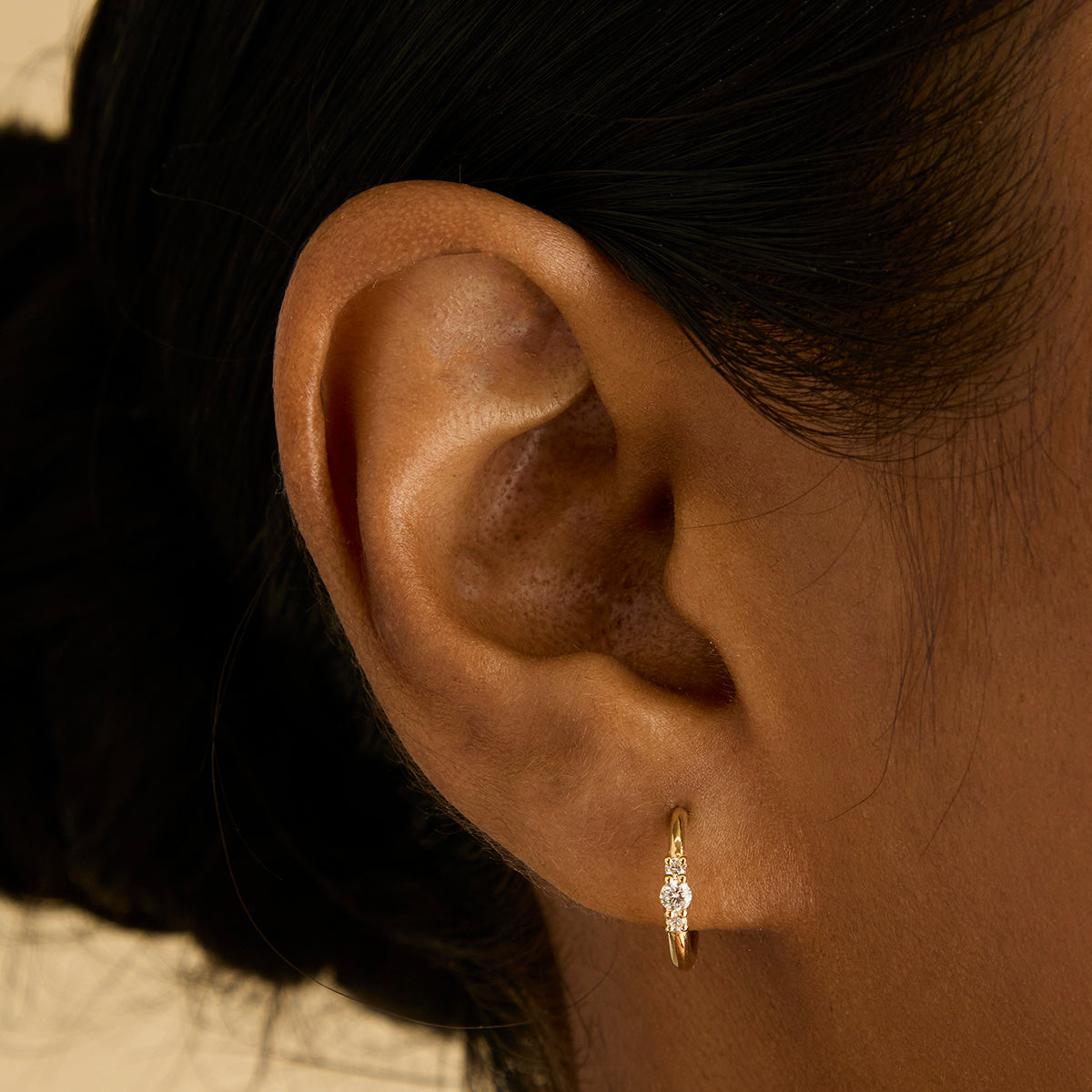 Diamond Trilogy Hoops in Solid Gold