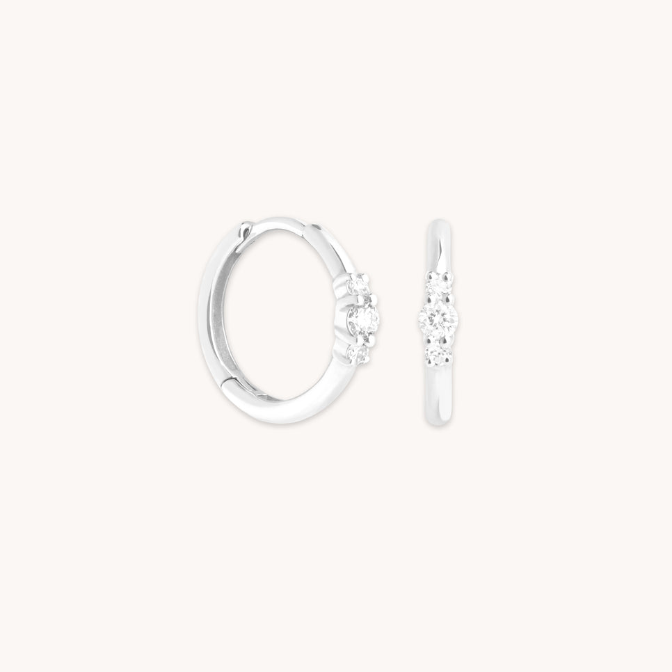 Diamond Trilogy Hoops in Solid White Gold