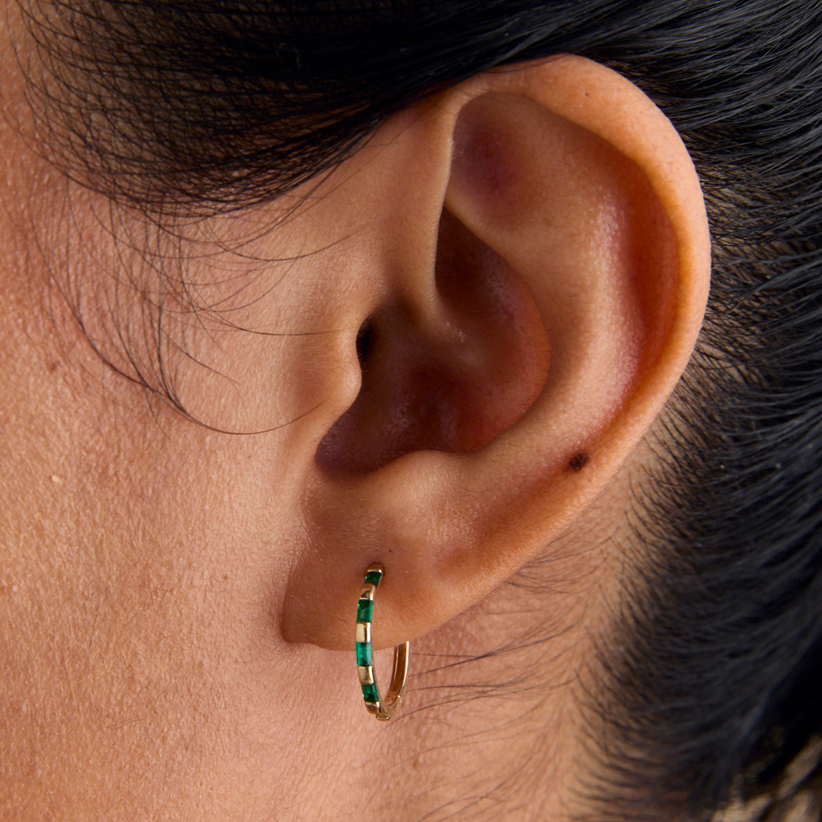 Emerald Beaded Gold Hoop Earrings, 18K Gold Plated Sterling Silver, May outlet Birthstone Jewellery, Green Beaded Large Hoops, Boho Hoops