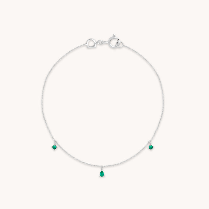 Emerald Charm Bracelet in Solid White Gold