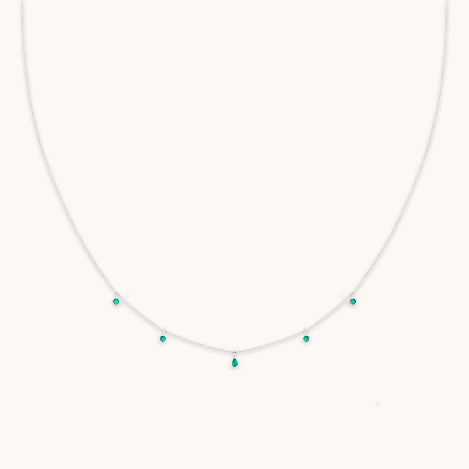 Emerald Charm Necklace in Solid White Gold