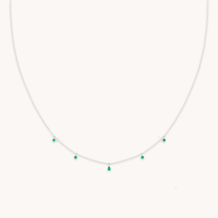 Emerald Charm Necklace in Solid White Gold