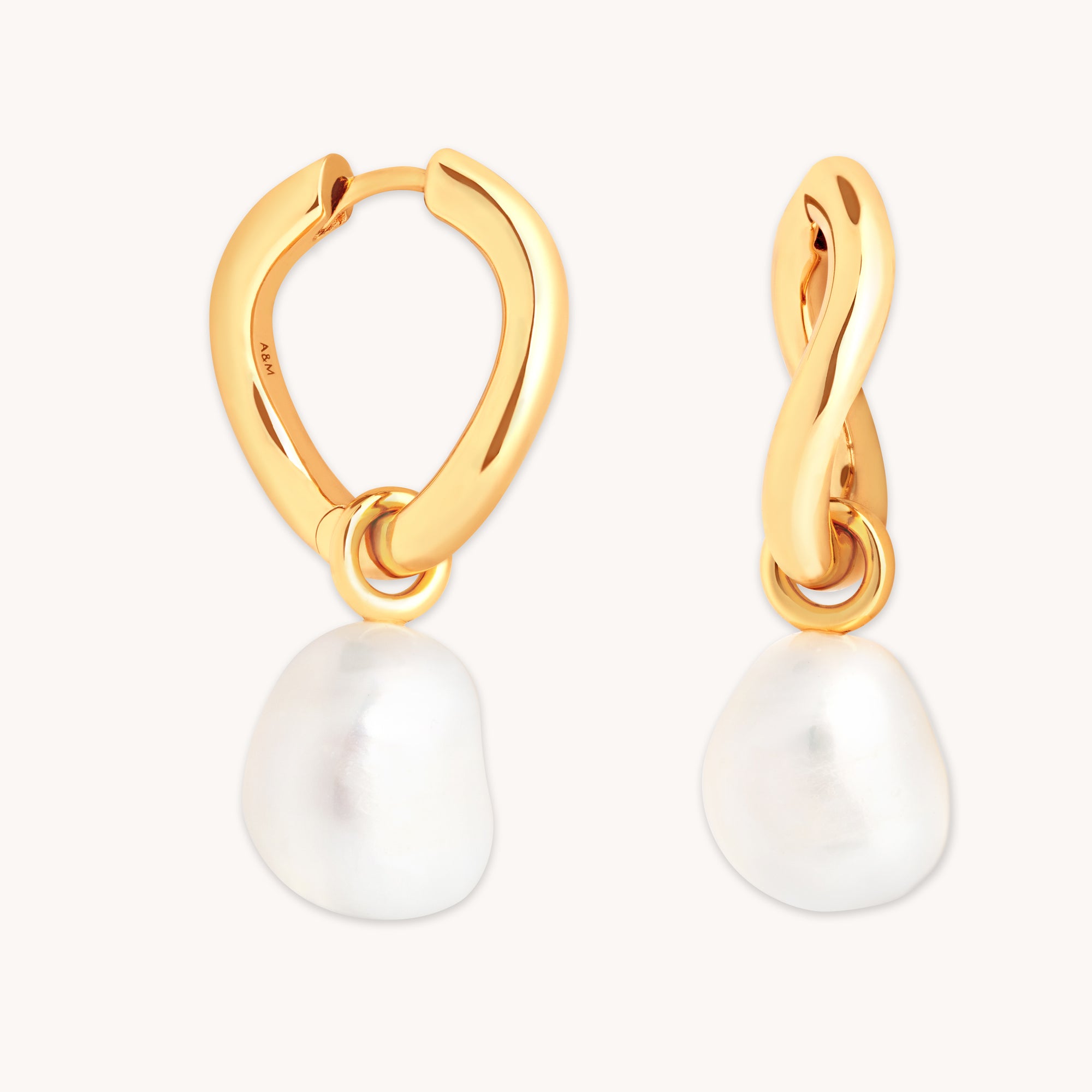 Serenity Pearl Charm Hoops in Gold