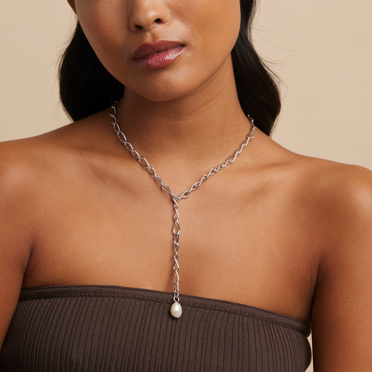 1 Sterling Silver One offers of its kinds Lariat Necklace Set Pearl Leather Chain Cord Lariat 3 pieces finings clasp set