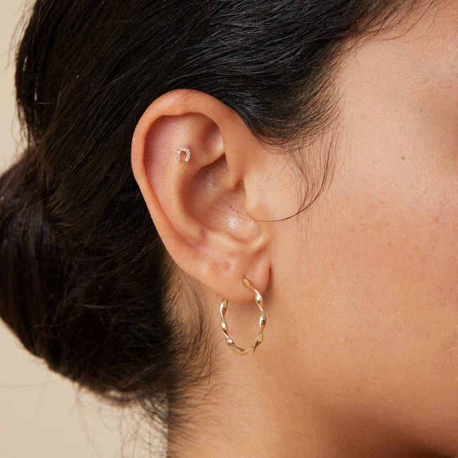 Pavé Horseshoe Piercing Stud in Solid Gold