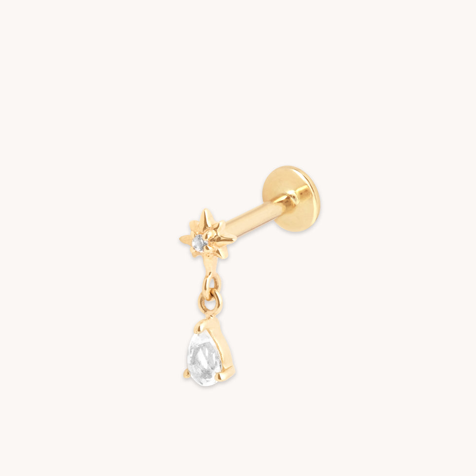 Cosmic Pear Charm Piercing Stud in Solid Gold